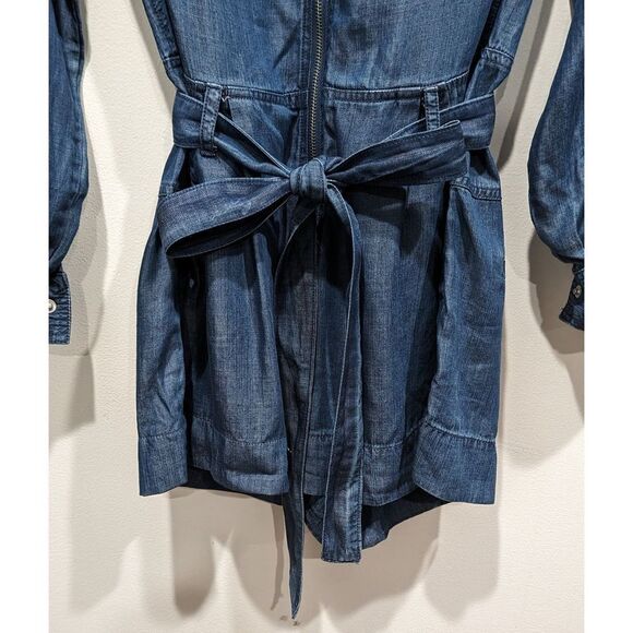 Gabrielle Union New York & Co Chambray Tab Sleeve Zip Front Tie Belt Romper, XS - Picture 4 of 15